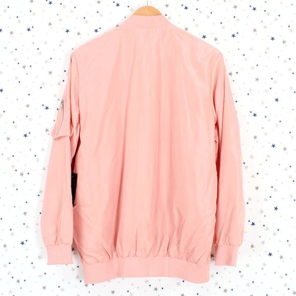 Light Pink Long Zip Up Bomber Jacket - Picture 8 of 8
